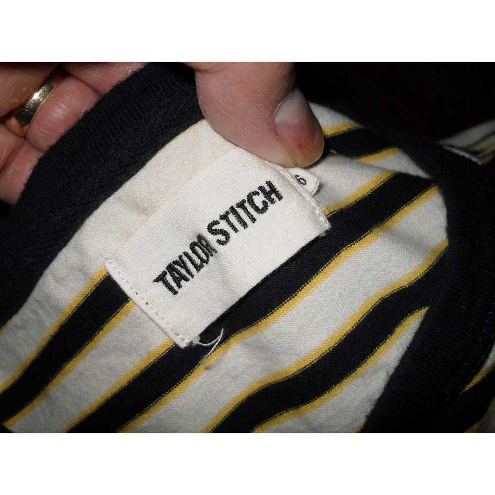 Taylor Stitch Mens Heavy Bag Striped T-Shirt Organic Cotton Cream Navy Yellow 46 - Picture 3 of 9
